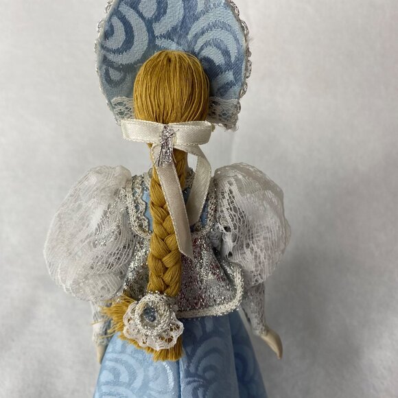 Traditional Russian Folk Doll Blue Dress W/Silver & Lace Handcrafted Collectible - Picture 7 of 11